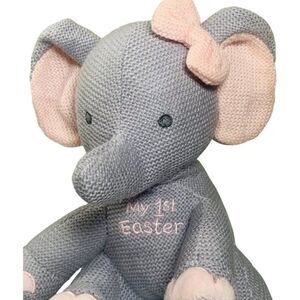 Dan Dee My First Easter Gray Pink Elephant Pink Bow Plush Stuffed Baby Lovey 8"